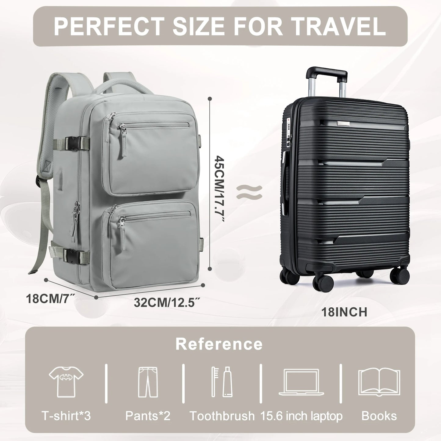 Waterproof Large Travel Nylon Backpack Bags/Detachable Handles-Straps/Multi-Pockets/USB Charger Port/Power Bank-Cable/Laptop Pocket/Colors-Green/Black/Gray/Anti-Theft Pocket