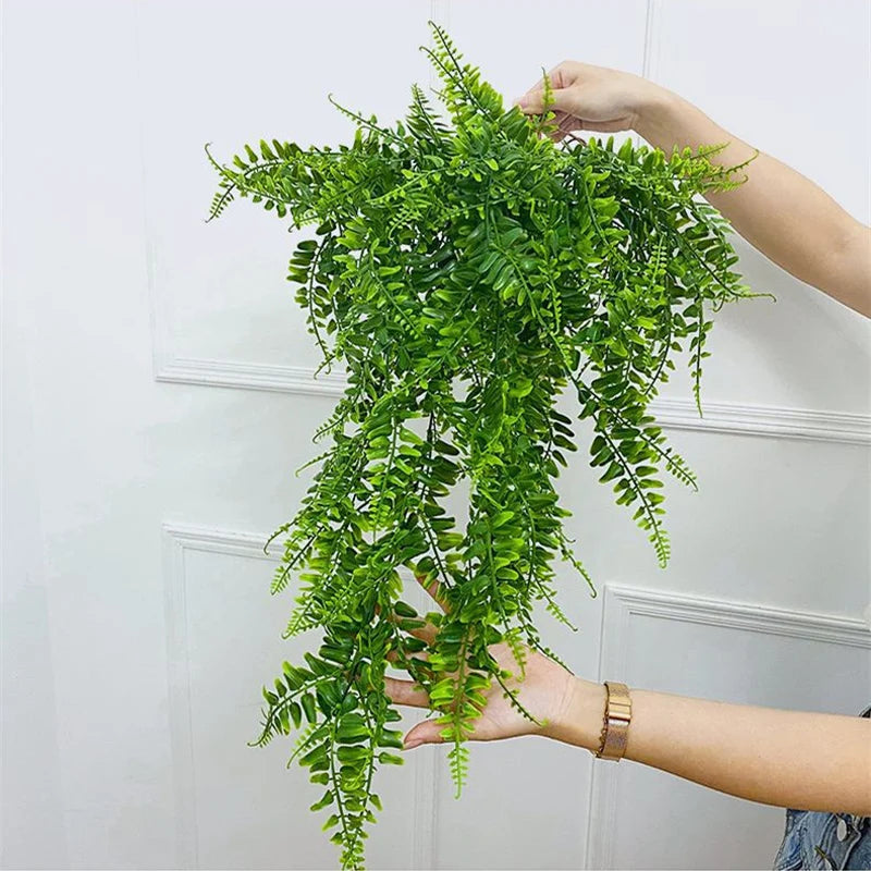 Artificial Green Persian Fern Plastic Non-Flowering Hanging Garland Vine Leaf Plants