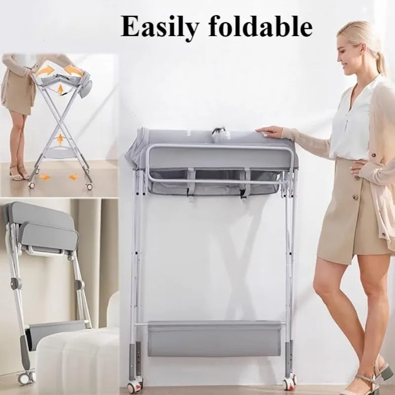 Babies-Toddlers Metal Frame Waterproof Portable Height Adjustable Collapsible Diaper Changing Tables/ Swivel Wheels/Drying Rack /Large Storage Options/Colors-Green/Gray/Pink/Blue/White/Ages: Newborn 0-3 Years Old