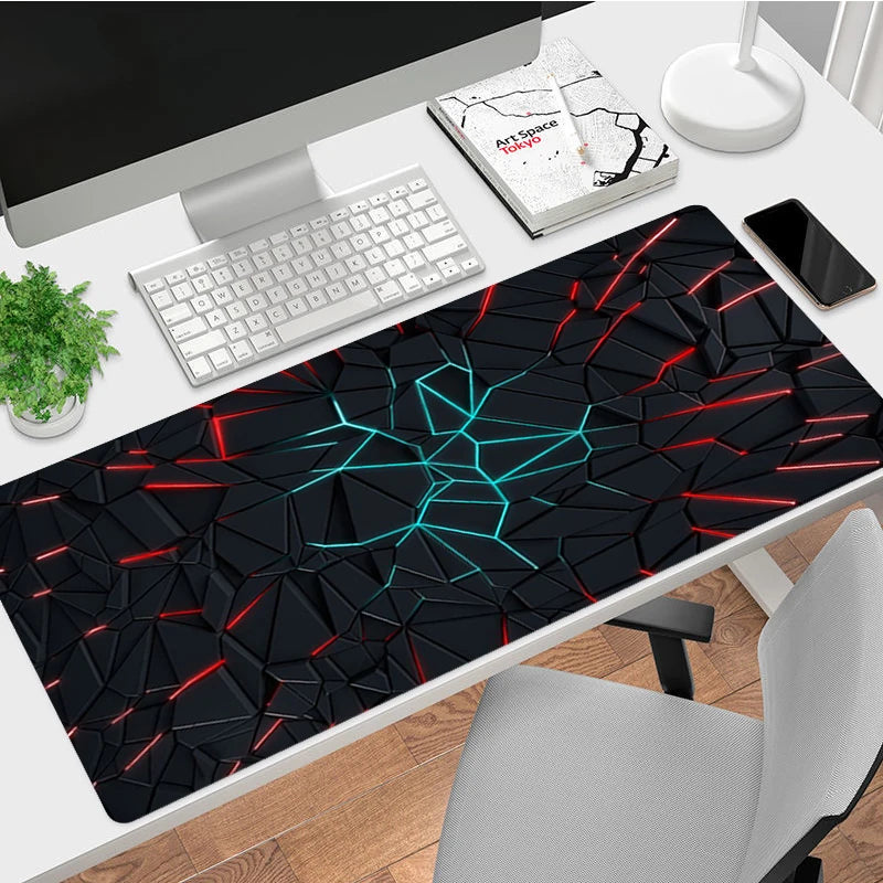 XXL Large Rectangle Black Background Geometric Pattern High-Density Fabric Science-Sci-Fi Printed Non-Slip Rubber Base Stitched Edges Gaming Mouse Pads