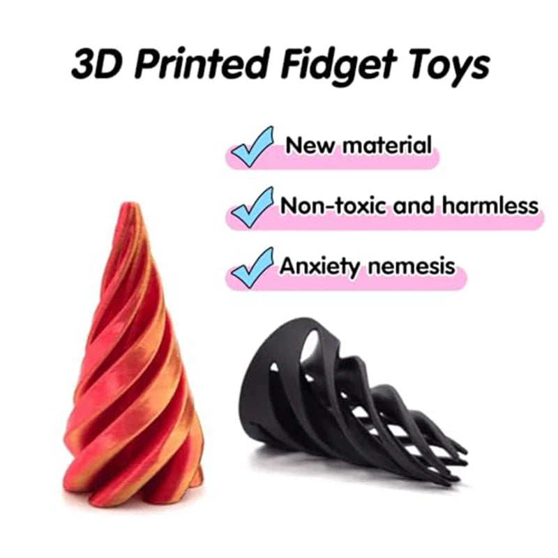 3D Printed Plastic Non-Toxic Spiral Cone-Shaped Sensory Fidget Toys/Ages: 13-18+ Years Old/Colors-Orange/Red/Black