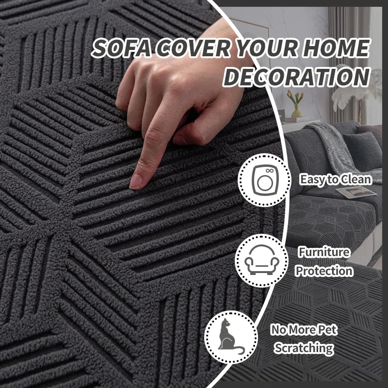 L-Shape Mirror Waterproof Jacquard Stretch Sofa Slipcover/Colors-Black/Beige/Gray/Geometric