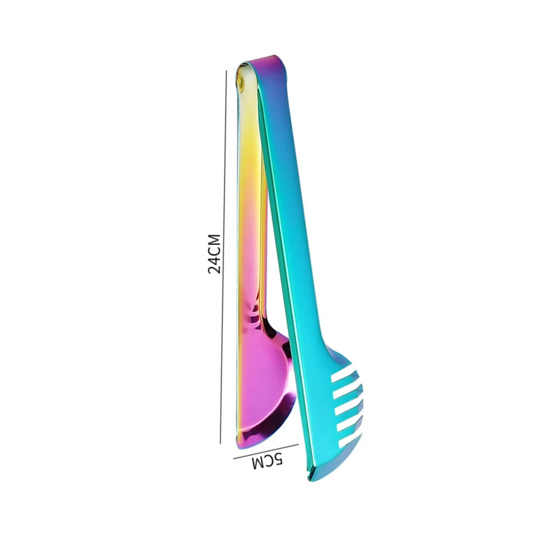 Kitchen Durable Stainless Steel BBQ Cooking Tongs/Colors-Gold/Black/Silver