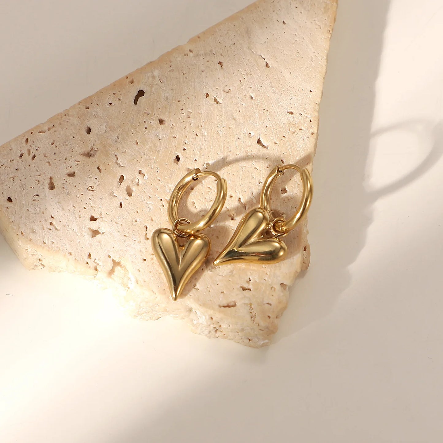 Ramos Adult Women Imitation Gold-Silver Stainless Steel Huggie Hoop Heart Studded Earrings