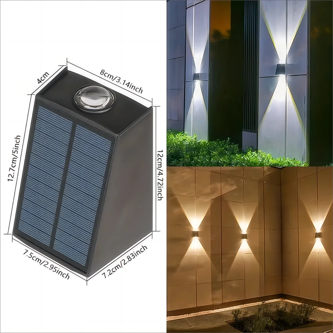 HDH Outdoor Waterproof Geometric Black Square Shaped Body Glowing Solar-Powered Warm White LED Lights Wall-Mounted Up-Down Landscape Pathway Lighting /Colors-Geometric/Black/Silver/Yellow/Multicolor