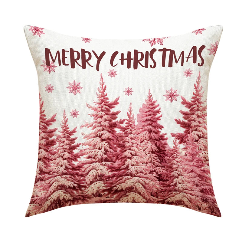 4 PCS Set Christmas Linen Snowman-Elk-Yarn Mittens-Christmas Tree-Wreath Plaid Throw Pillows/Colors-White/Red/Gray/Plaid