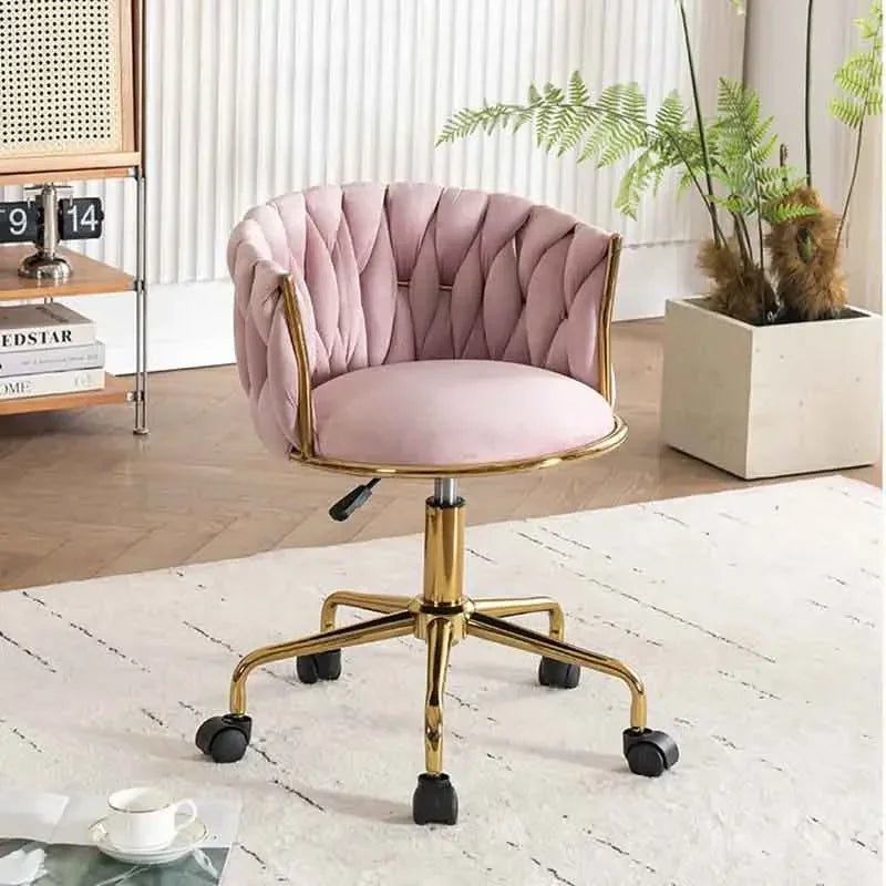 Upholstered Polyester Italian Style Ladies Bedroom Makeup Flannel Cushions Chairs w/ Steel Legs-4 Plastic Wheels/Colors-Beige/Pink/Blue/Black/Green/Gray