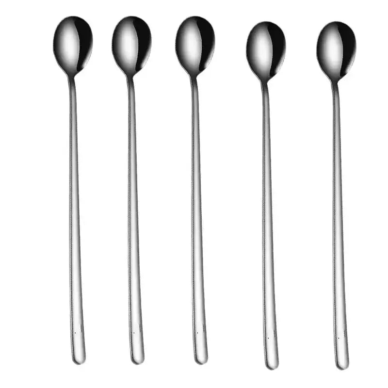 Kitchen 5 PCS Set Silver Long Handle Stainless Steel Teaspoons