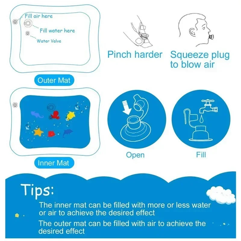 Babies-Toddlers Rectangle-Heart-Star Shapes Inflatable Air-Waterfilled Valves Cute Cartoon Multicolor Ocean Creatures Magic Tummy Time Play Mats/Colors-Multicolor/Animal/Ages: Newborn 0-3 Years Old