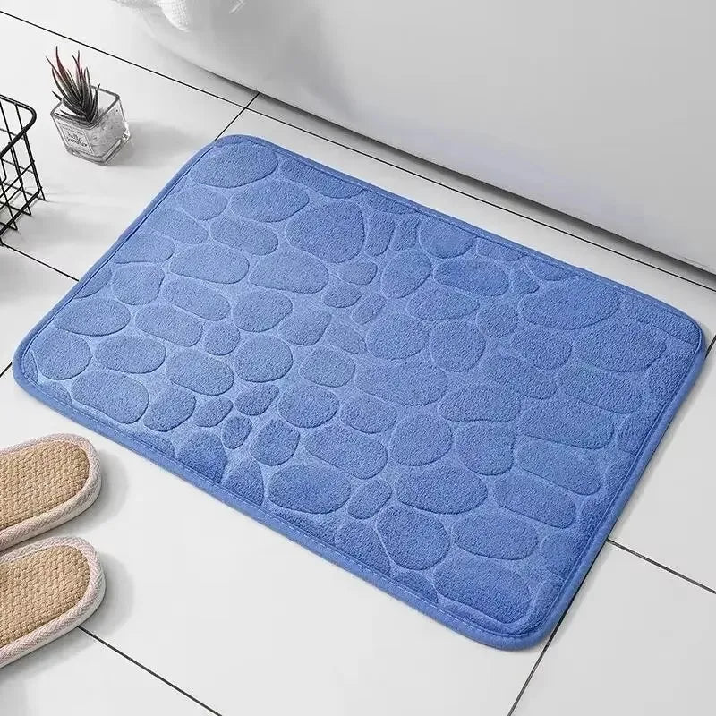 Modern Rectangle Shaped Microfiber Memory Foam Core Soft Velvet Cobblestone Design Non-Slip Bottom Bathroom Mats/Colors-Pink/Gray/Beige/Blue/Dryer Safe