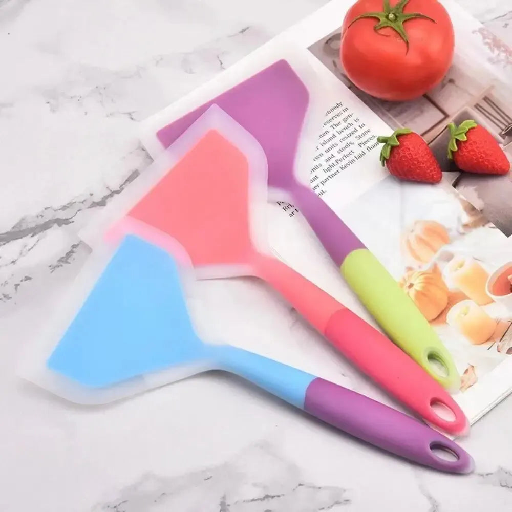 Kitchen Food-Grade Silicone-Nylon Non-Slip Microwave High-Temperature Resistant Pancake Wide Mouth Spatulas/Colors-Multicolor/Pink/Purple/Orange/Blue/Yellow