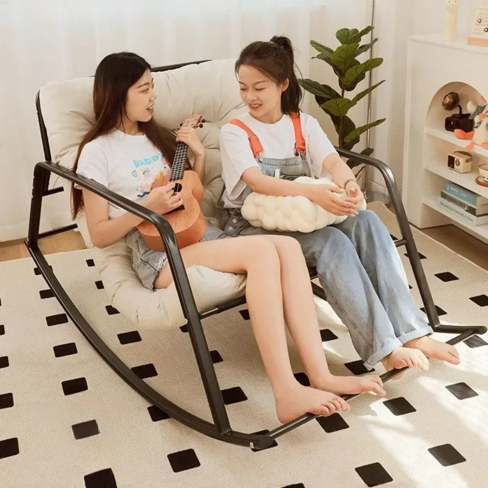 Indoor Metal Nursery Upholstered Cushion Nordic Double Rocking Chairs/ Colors-Black/Gray/White/Orange/Beige