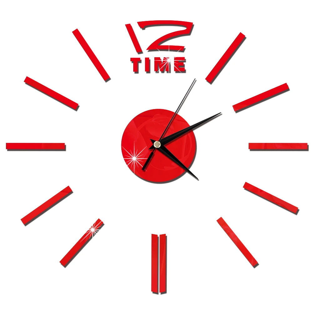 Self-Adhesive Waterproof Vapor-Proof Non-Toxic Safe Acrylic 3D Mirror Wall Clock Decals/Colors-Black/Silver/Gold