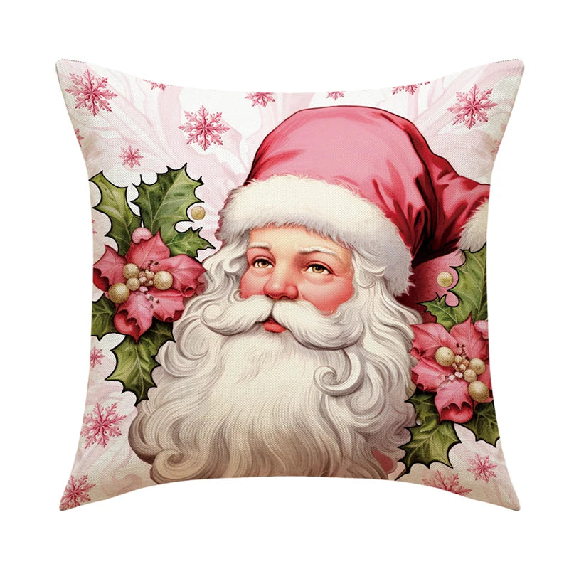 4 PCS Set Christmas Linen Snowman-Elk-Yarn Mittens-Christmas Tree-Wreath Plaid Throw Pillows/Colors-White/Red/Gray/Plaid