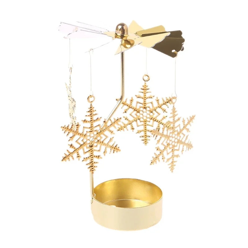 Gold Metal Rotating Fairies Flying Around Small Tealight Round Base Candleholders/No Candle/
