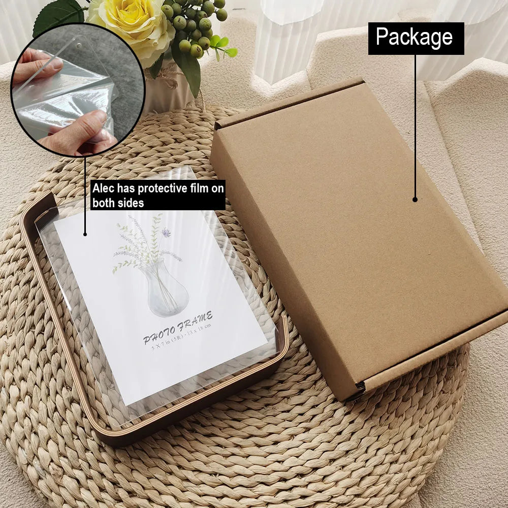 Rectangle Double-Sided Clear Acrylic Cover L-Shape Beech Wood Base A4 Photo Frames/Colors-Brown/Beige/Clear