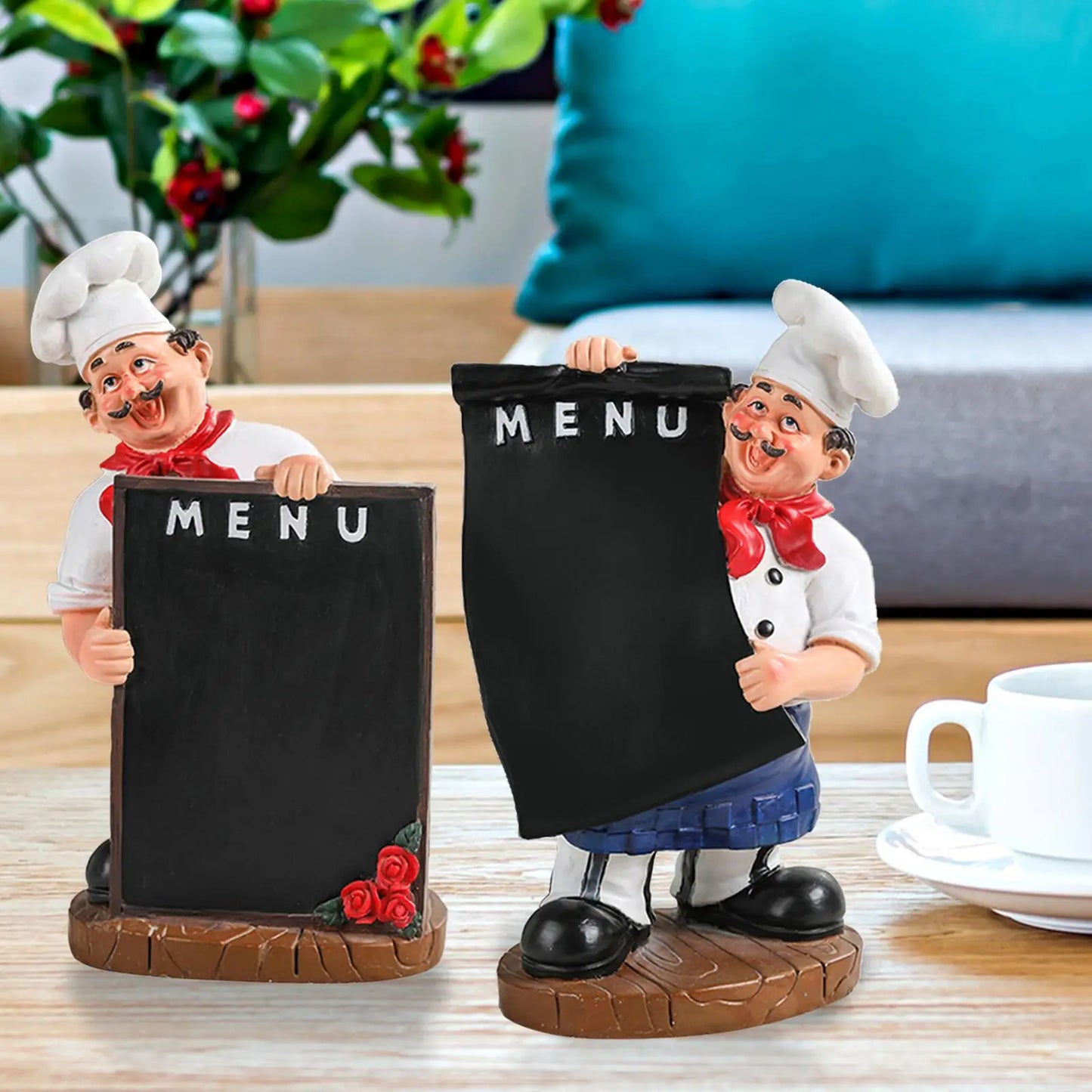 Kitchen Chef w/ Menu Chalkboard Figurine Statues/Colors-Black/White