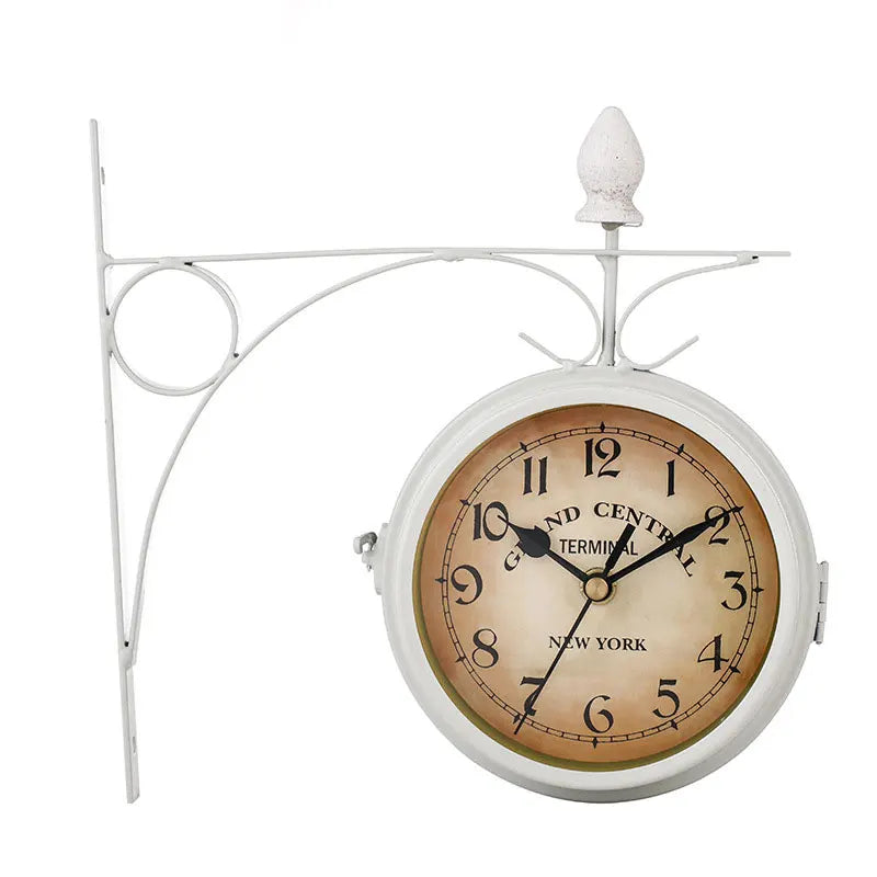 Retro European Acrylic Round Double-Sided Vintage Quartz Metal Bracket Wall Clocks/Colors-White/Black/ 1-AA Carbon-Zinc Battery (Not Included)