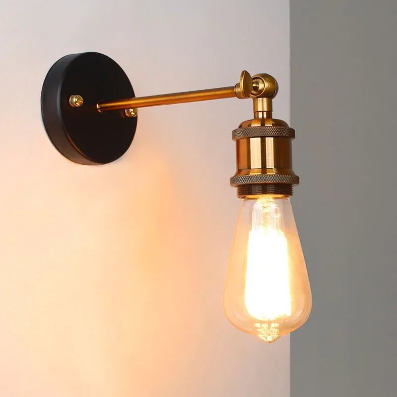 Industrial Black Iron Shadeless Downward Single Head Wall Mounted Halogen Bulb Lamps/Bulb Cap Type E27