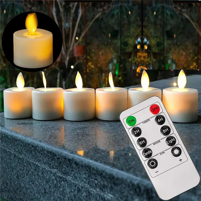 4-12 PCS Set Beige LED Realistic Plastic Flameless Electronic Moving Wick Round Pillar Candles/Including CR2032 Button Battery Each Candle /Battery Life: About 24-48 hours