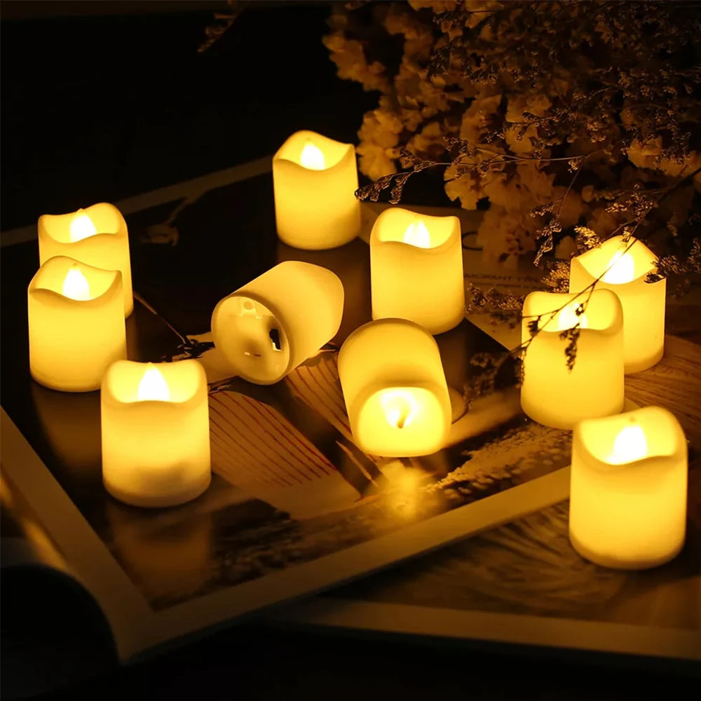 24 PCS Set Plastic Round Ramadan LED Flickering Flameless Small Tea Light Candles/Colors-White/Yellow/Beige/Button Batteries/Bulbs Not Included