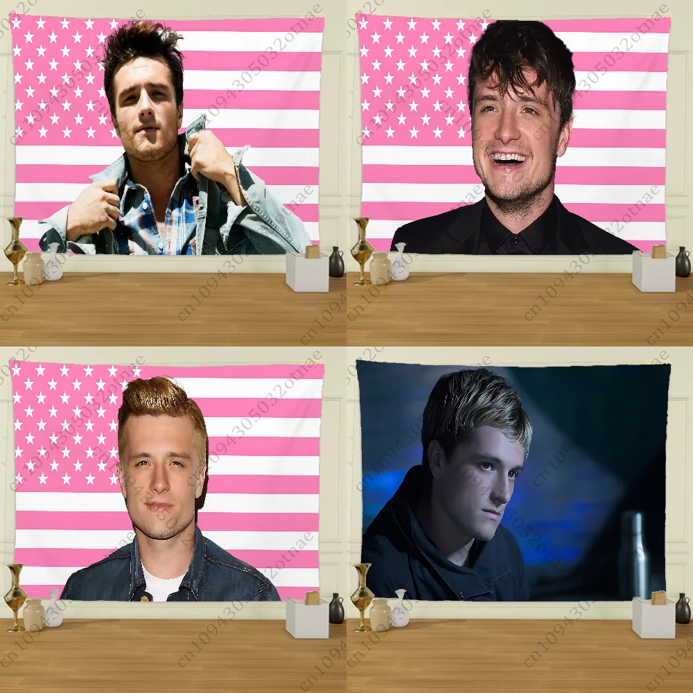 Customized Indoor Polyester Rectangle Printed Portrait J-Josh Hutcherson Hand Pull Pink-Red USA Cotton-Linen Fabric Flag Tapestries
