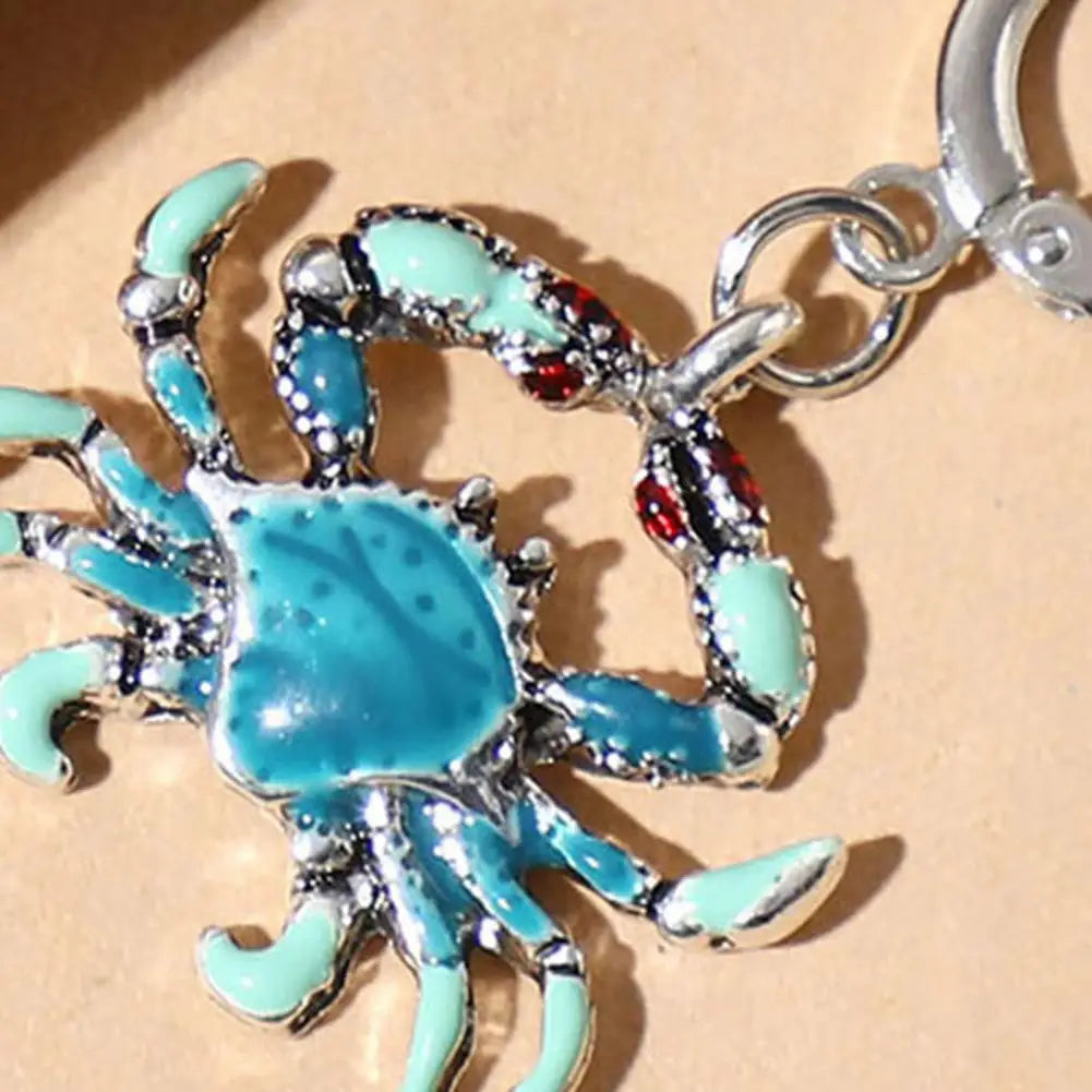 Adult Women-Teens Girls Iron Metal Blue Crab Shape Silver Colored Back Imitation Drop Dangle Glossy Hook Earrings