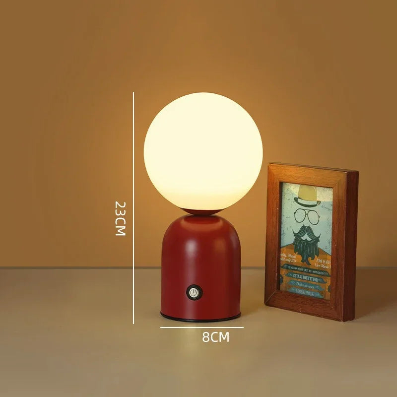 Nordic Iron Shadeless Tri-Color LED Touch Switch Round White Rechargeable Li-Ion Battery Touch Switch Stepless Dimming Table Lamps /Type C Port USB Charging/Colors-Red/Pink/Yellow/Black
