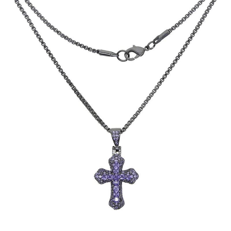 2025 Pink Red White Purple Blue 5 Color Cute Mini Small Colorful CZ Cross Pendant Necklace Hip Hop Men Women Fashion Jewelry