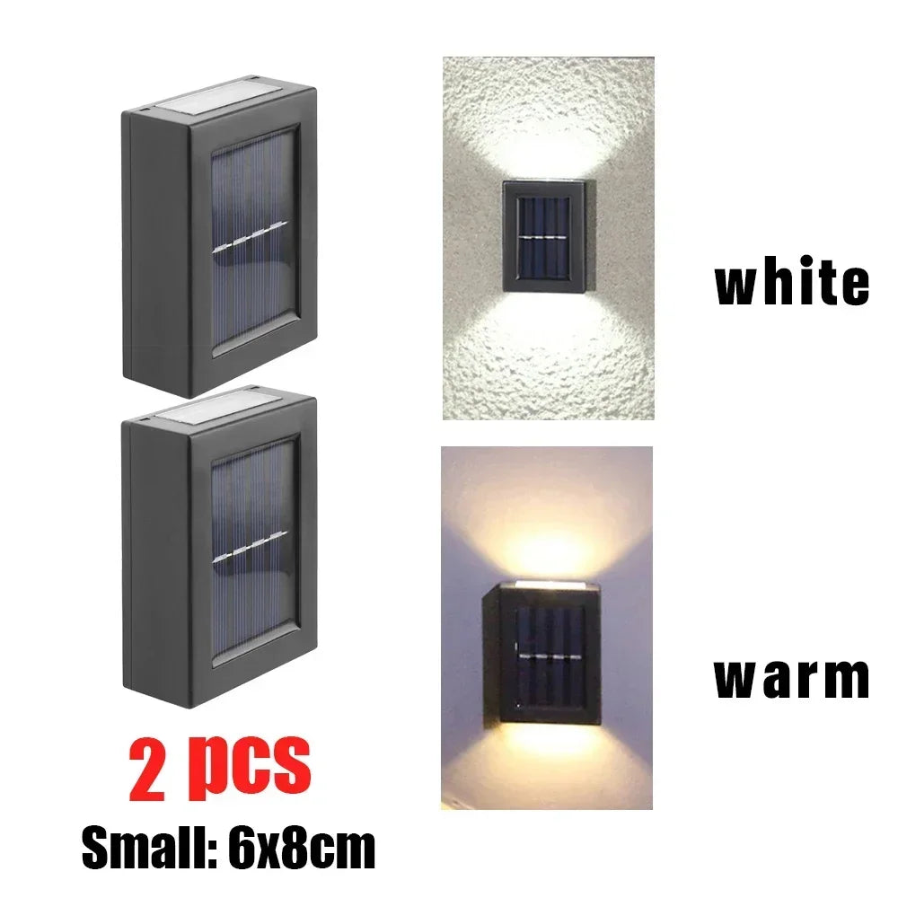 2 LED Solar Wall Light UP and Down Illuminate Outdoor Sunlight Sensor Lamp IP65 Waterproof Decor for Home Garden Porch 1~8 packs