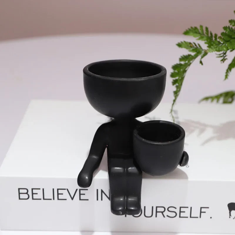 Creative Cute Imitation Humanoid Ceramic Flower Pot Succulent Planter Crafts Vase Home Decoration Personalized Gift Wholesale