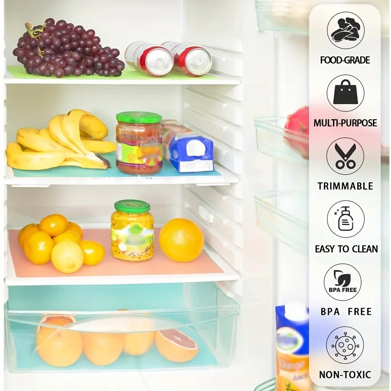 4 PCS Set Kitchen Rectangle Modern EVA Vinyl Rectangle Waterproof Refrigerator Liner Mats/ Size 29 x 45cm/ Colors-White/Blue/Green/Dots/Multicolor