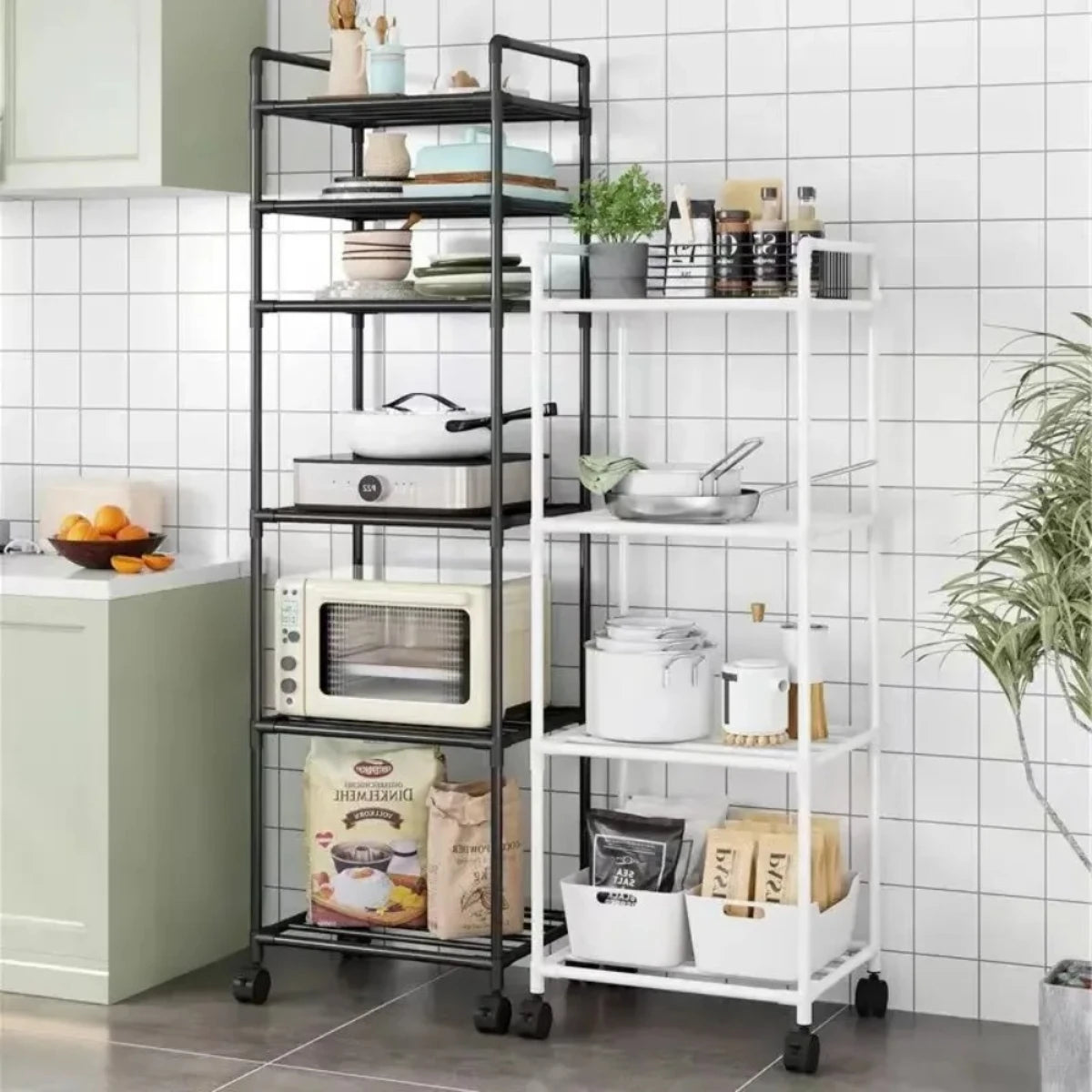 Small Kitchen Storage Cart w/ Wheels/Colors-White/Black