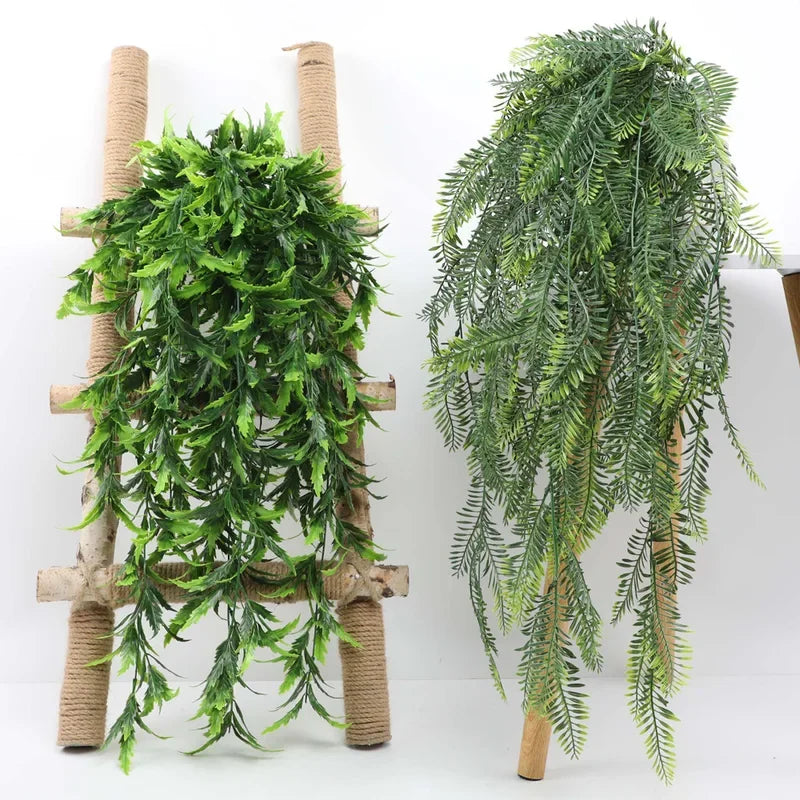 Green Outdoor Artificial Polypropylene Plastic Non-Flowering Hanging Persian FERN Vines Leaves