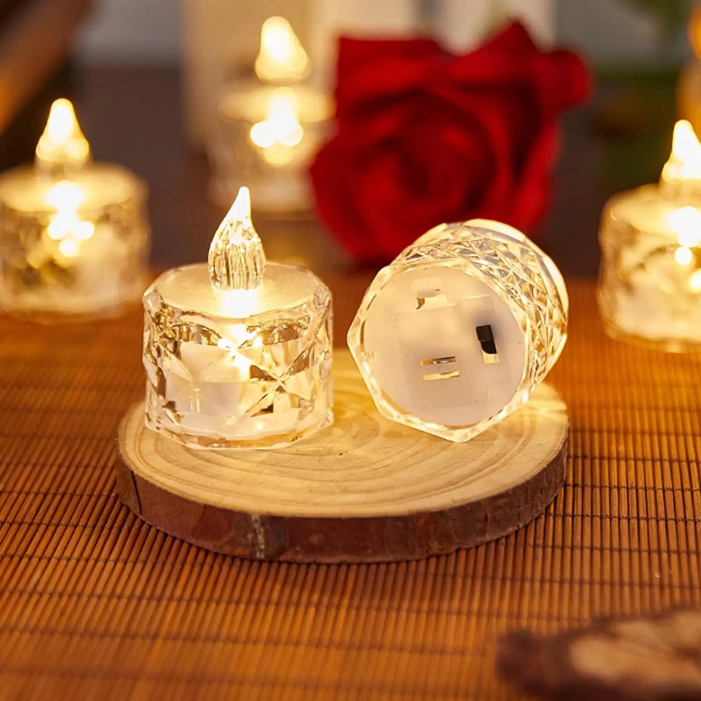 LED Plastic No Flame Crystal Transparent Shell 48 Hour Long-Lasting Button Battery-Driven Round Clear Warm White Battery-Powered Night Lights