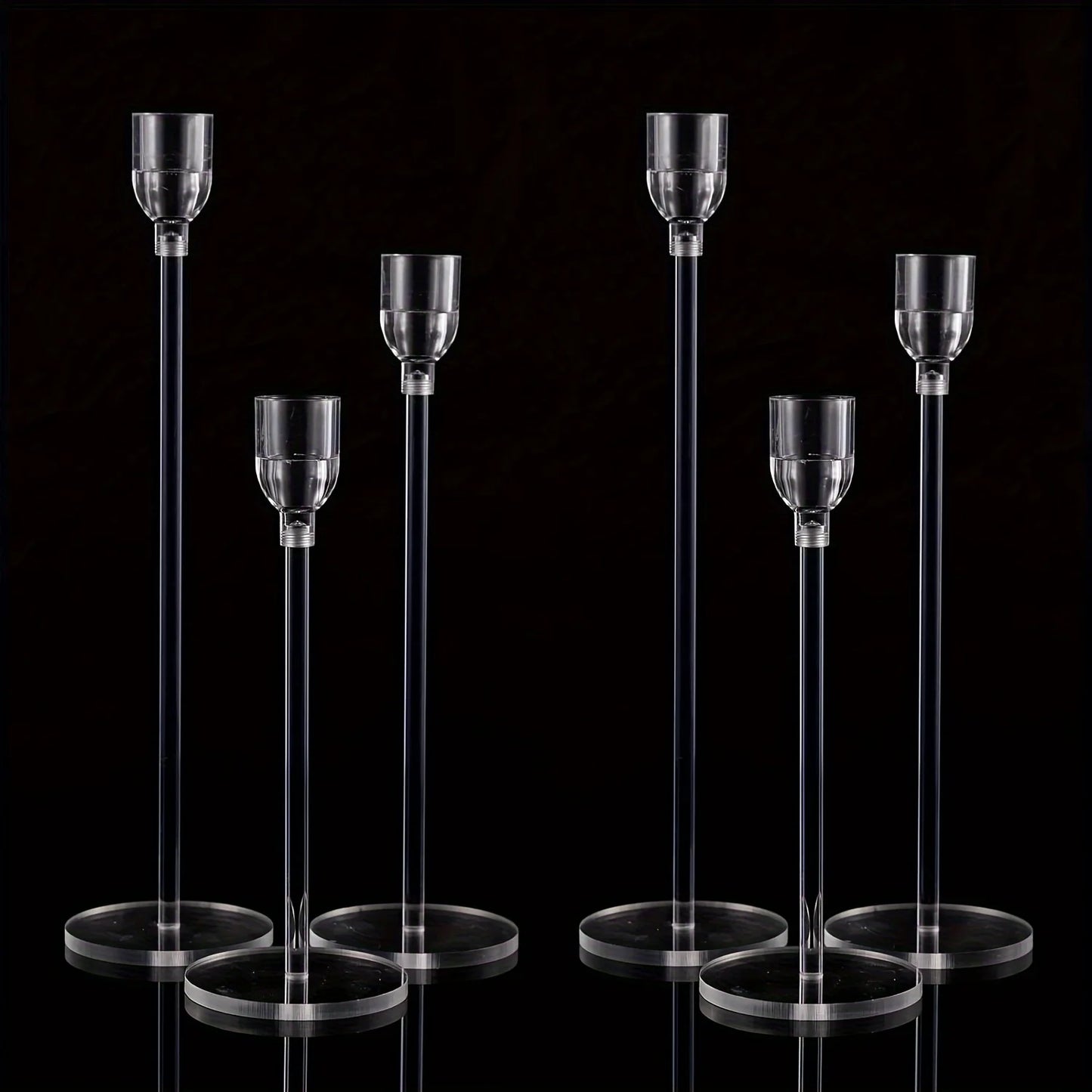 3 PCS Set Clear Transparent Thick Acrylic Round Candlestick Holders