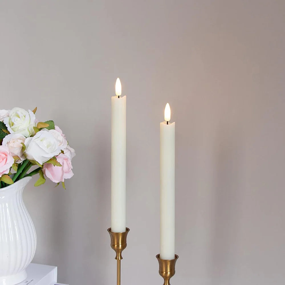 2 PCS Plastic White LED 3D Wick Flameless Electric Taper Round Cylindrical Realistic Candlestick Candles/2 AA Battery Not Included