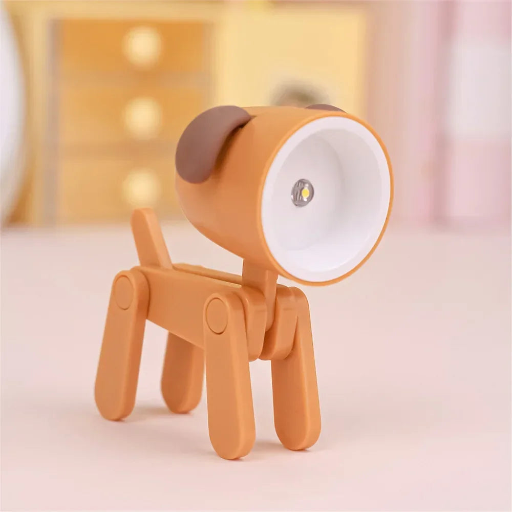 Kids Indoor PVC LED Warm Yellow Light Folding Cute Little Deer-Puppy Mini Shape Portable Nightlights/Colors-Blue/Green/Pink/Beige/Orange/Yellow/Bulbs Included/3-Button Batteries