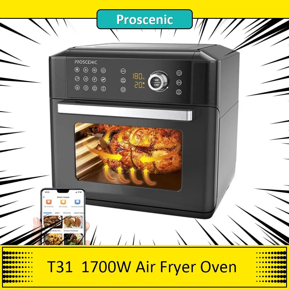 Proscenic Glass See-Through Window Door 12-In-1 Large Non-Stick Air Fryer Oven
