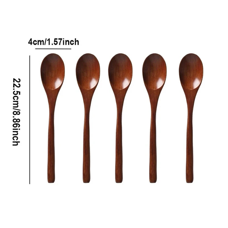 Kitchen 5-6 PCS Set Nanmu Japanese Style Brown Solid Wood Spoons