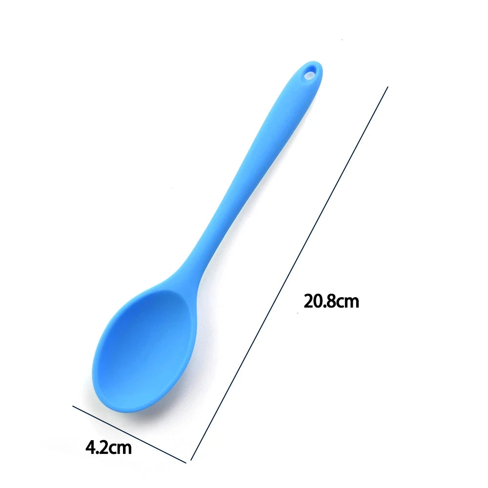 Kitchen Multicolored Thermostability Anti-Corrosion Soft Silicone Spoons/With Hook Hole /Colors-Multicolor/Blue/Green/Yellow