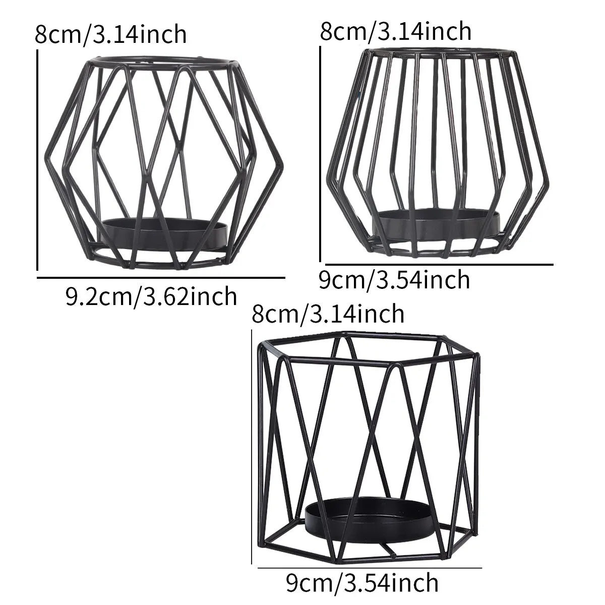 Black Indoor Rounded Edges Nordic Iron Art Geometric Cup Candle Big Tealight Self-Operated Candleholders/Batteries Not Included