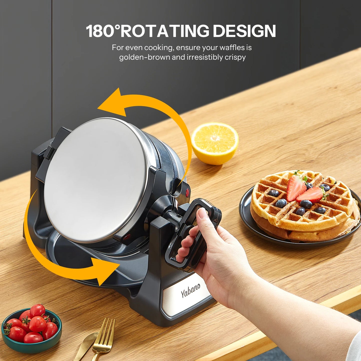 Non-Stick Double Flip Belgian Waffle Maker/Rotating Waffle Iron/Nonstick Plates/Removable Drip Tray/ Cool Touch Handles/Colors-Black/Silver