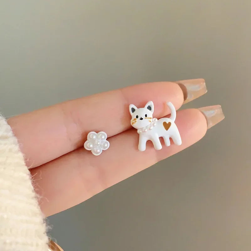Women-Teen Girls Metal Long Tassel Asymmetrical Enamel Needle Cute Cartoon Cats Coffee-Teacup Dangle Drop Fine Imitation Earrings/Colors-Green/Multicolor/Geometric/Animals