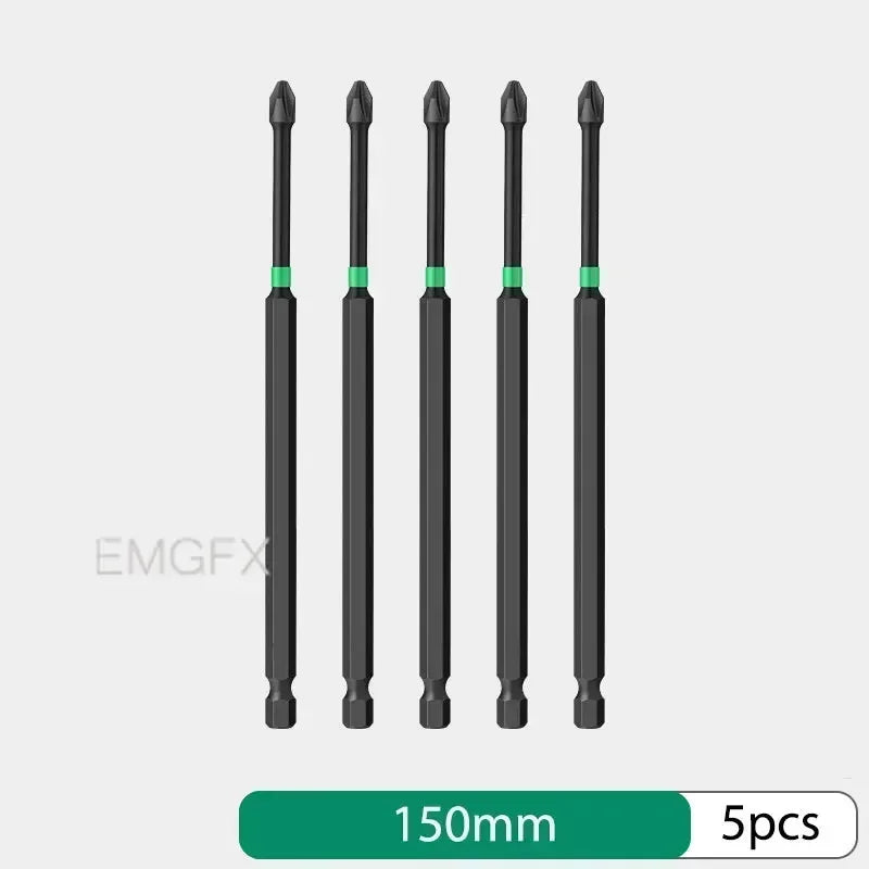 EMGFX 5 PCS Set Mechanic Design Impact Resistant Phosphating Black-Green Coating Alloy Steel Phillips Screw Head Low Magnetic Screwdriver BITS For Drills