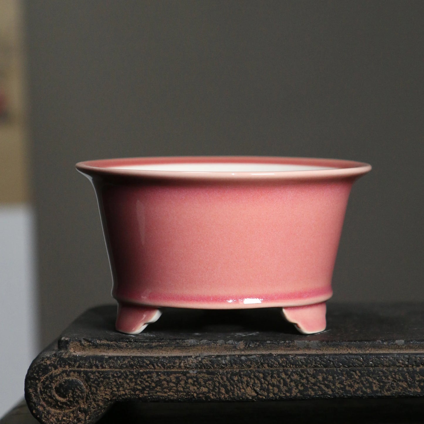 REALIKEASY Chinese Glazed Ceramic Mini Purple Round Shaped Bonsai Desktop Floral Flower Pots/Colors-Purple/Black/Pink/Red/White/Blue/Yellow