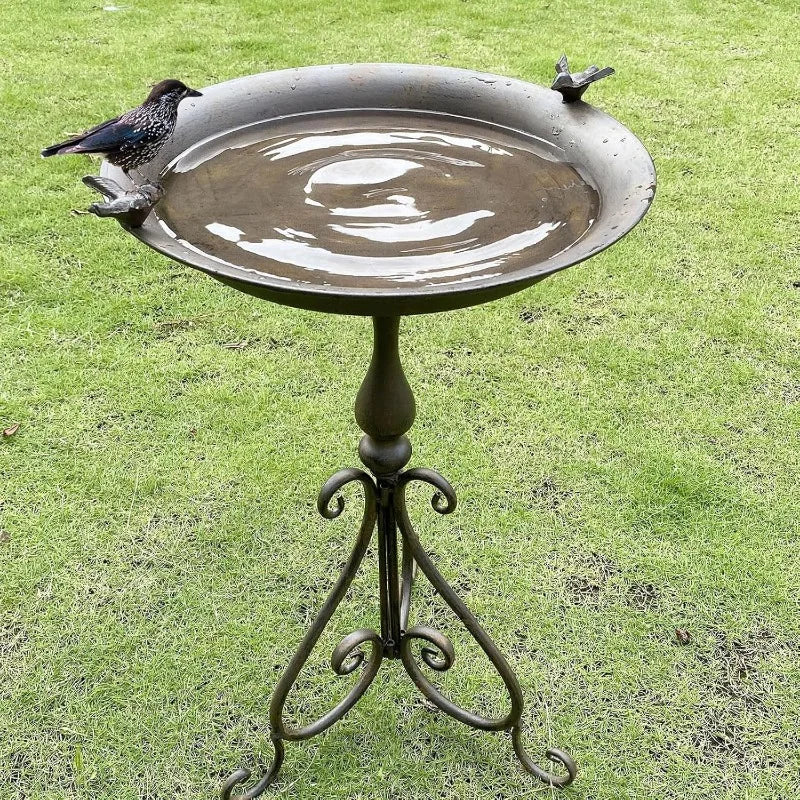 KIQUNE Outdoor Garden Large Rusty Brown Metal Bowls-Metal Stand-Three Legs Base Free-Standing Bird Baths/Colors-Black/Bronze/Brown