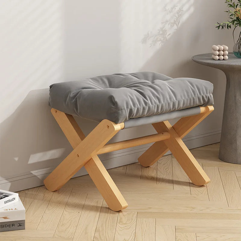 Small Solid Wood Foldable Low Foot Stools w/ Upholstery Cotton Cushion/Colors-Orange/White/Brown/Gray