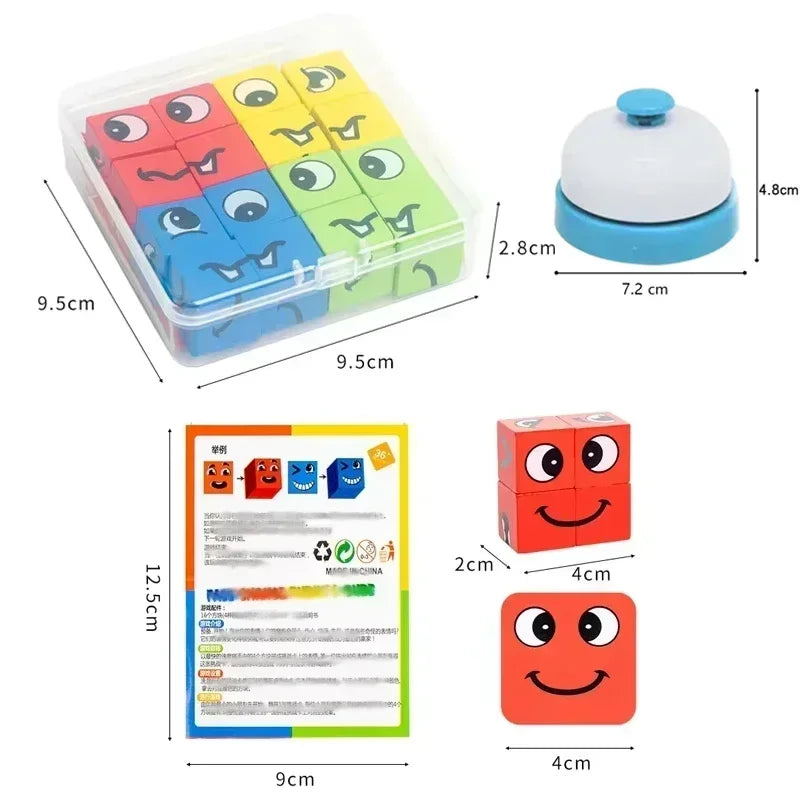 Plastic Kids Face Change Expression 3D Jigsaw Board Puzzle Building Blocks Montessori Cubes/Ages 3-14+years Old/Colors-Multicolor/Red/Blue