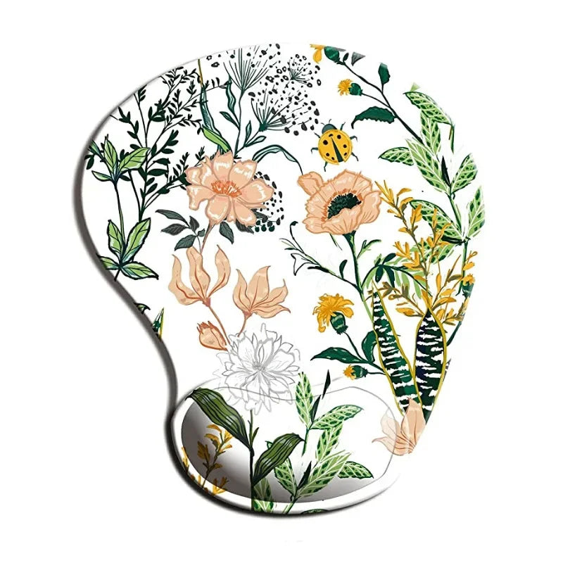 Custom Green Nature Floral Design Silica Gel Wrist Rest Support Non-Slip Rubber Base Computer Mouse Pads